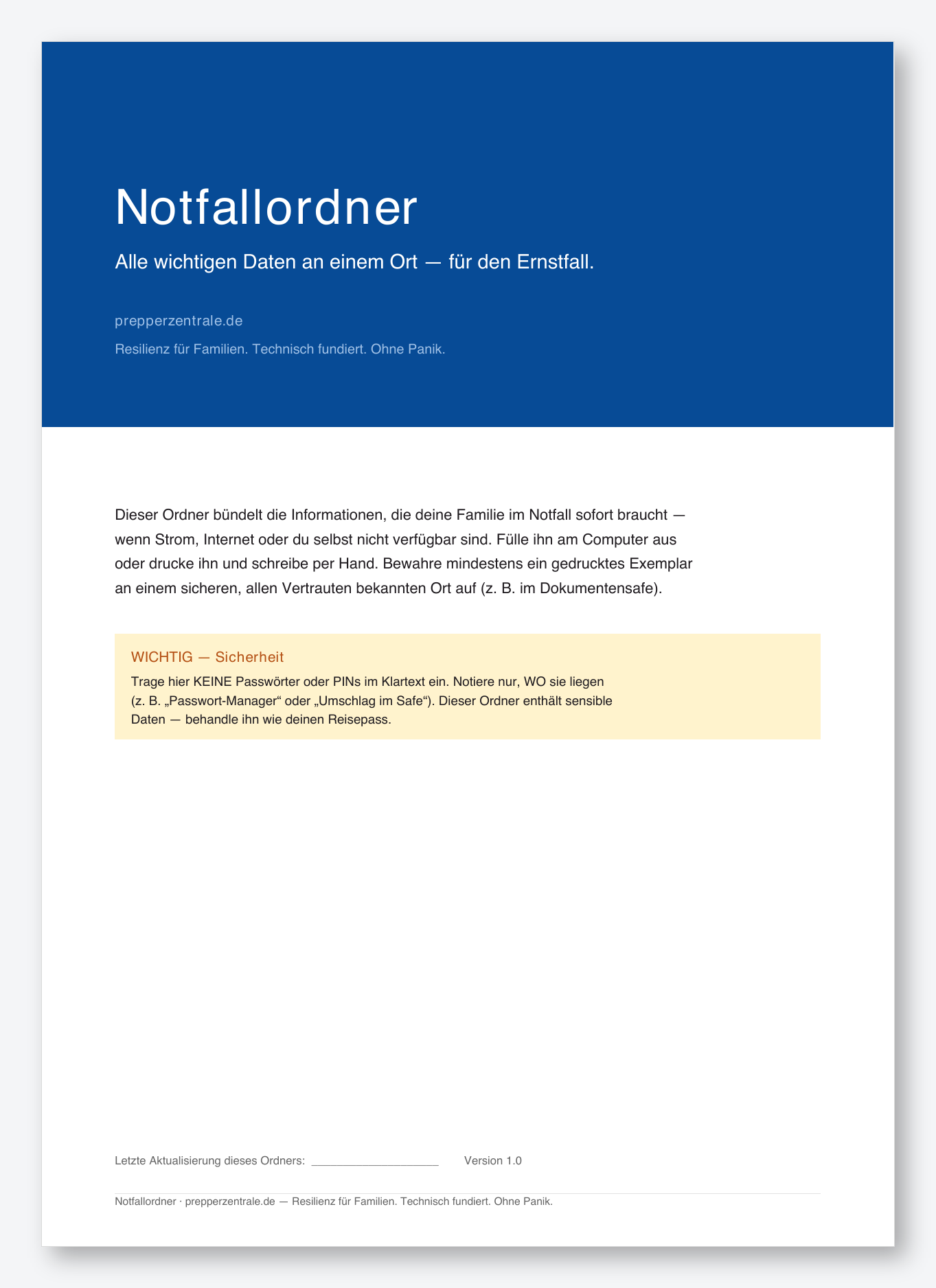 Notfallordner-Set – erste Seite des ausfüllbaren PDF