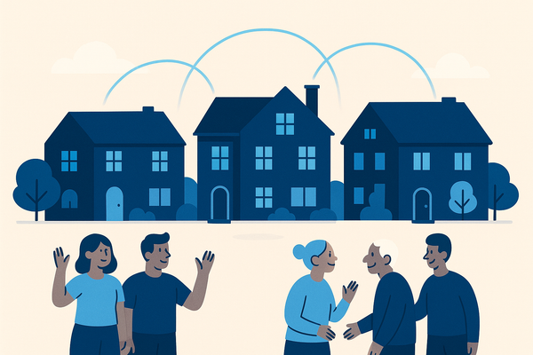 Illustration: Nachbarn helfen sich gegenseitig – Gemeinschaft als Krisenvorsorge